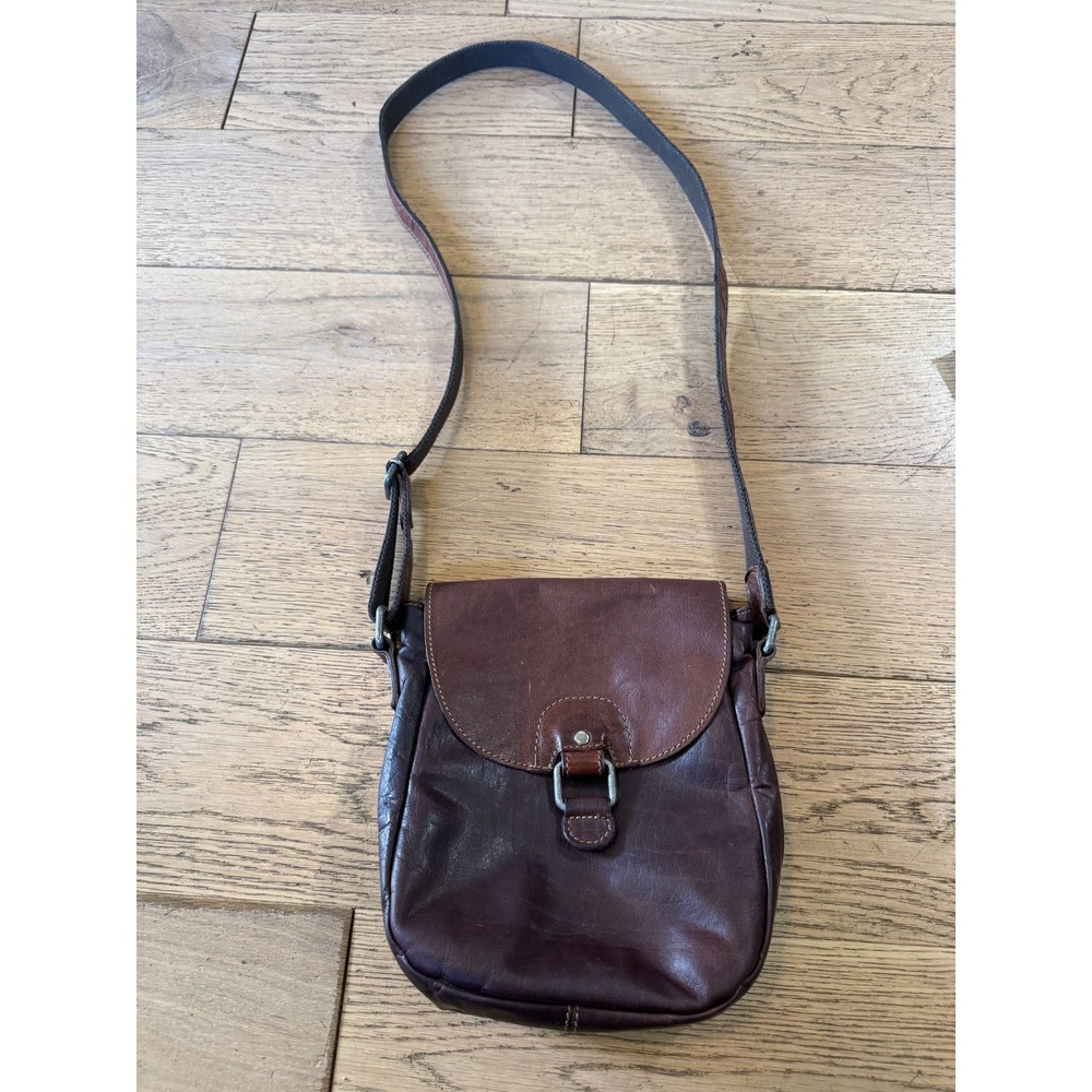 Jack Georges Leather Crossbody Bag Brown Striped Interior Flap Shoulder Bag